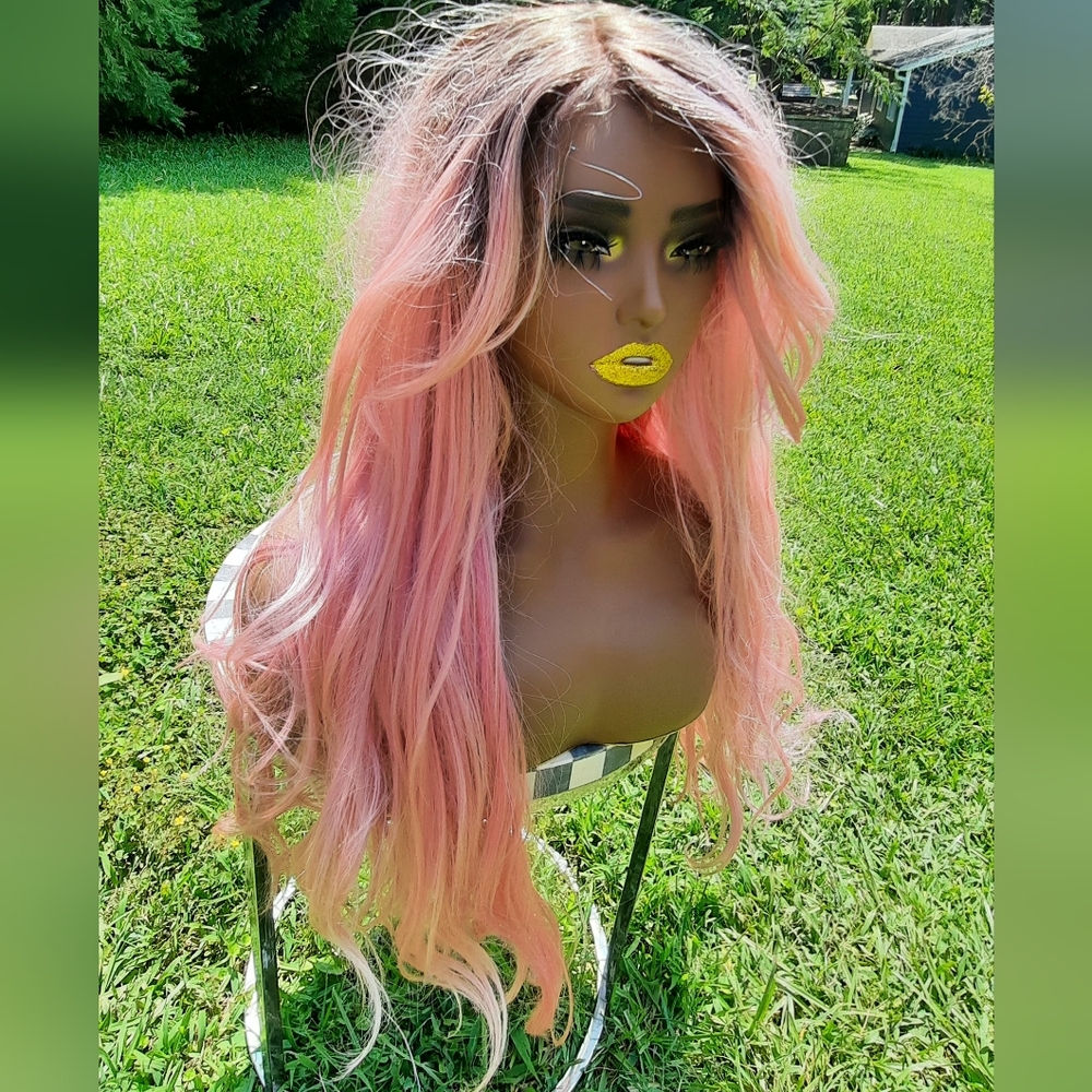 26 inches brown rooted pink lace front